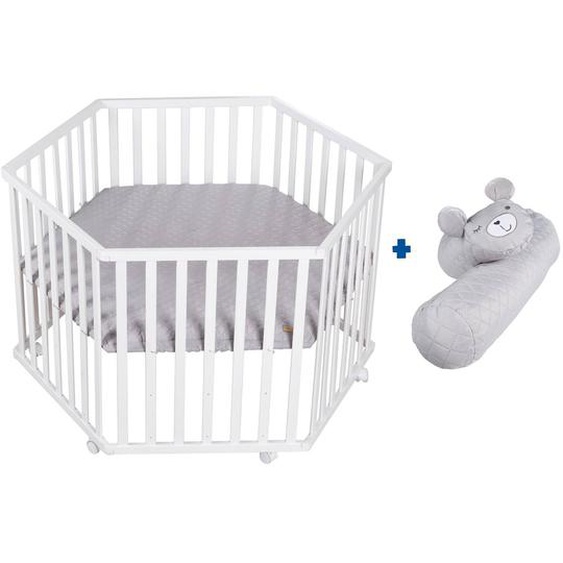 Parc Bébé Hexagonal + Tapis Déperlant Et Traversin Roba Style Blanc - Gris Argenté