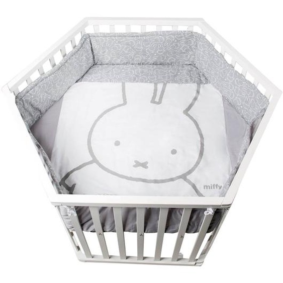 Parc Bébé Hexagonal + Tapis Imprimé Lapin Miffy Blanc - Gris / Lapin