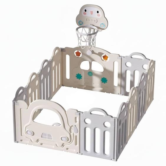 Parc Bébé Modulable Avec Activités Montessori Blanc Et Gris