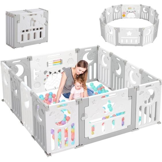Parc bébé Plastique 12+2 Panneaux pour Enfants - Clôture Pliant de Protection Bébé Enfants - 150 x 150 x 62cm - Gris