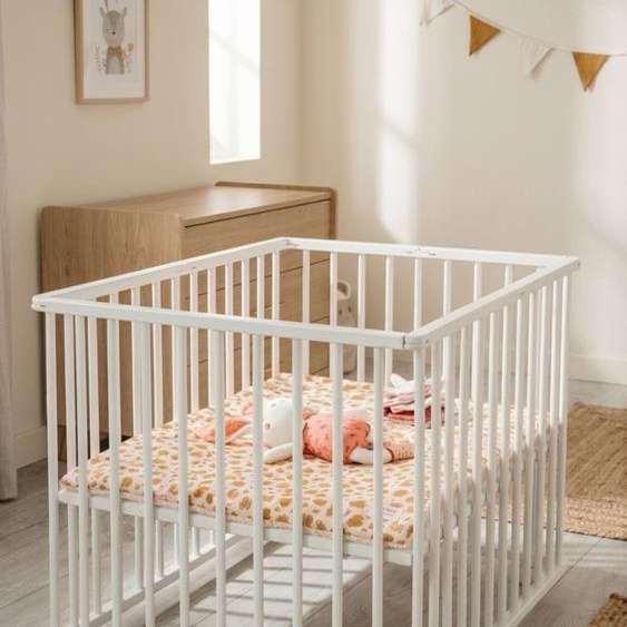 Parc Bébé Pliant 75x100cm Avec Roulettes Et Fond Réglable - Petit Mobilier Blanc