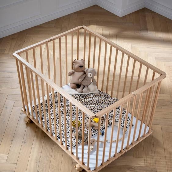 Parc Bébé Pliant 75x100cm Avec Roulettes Et Fond Réglable - Petit Mobilier Marron