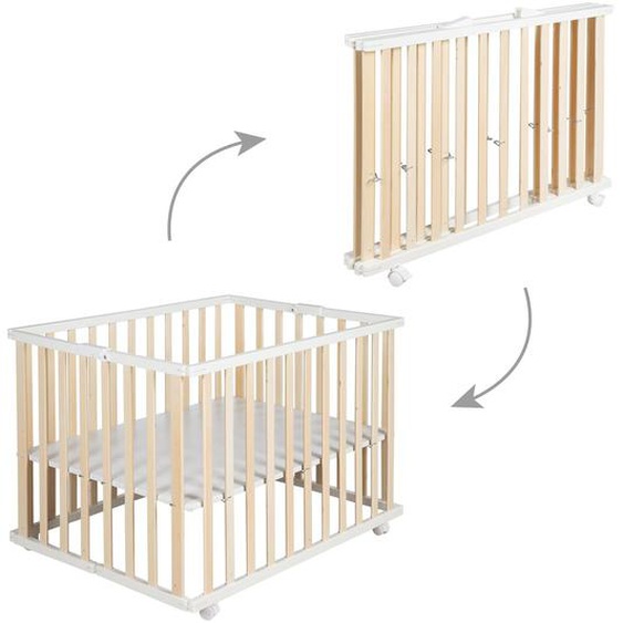 Parc Bébé Pliant En Bois Sur Roulettes À Freins Bicolore