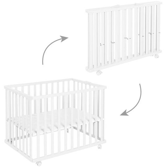 Parc Bébé Pliant En Bois Sur Roulettes À Freins Blanc