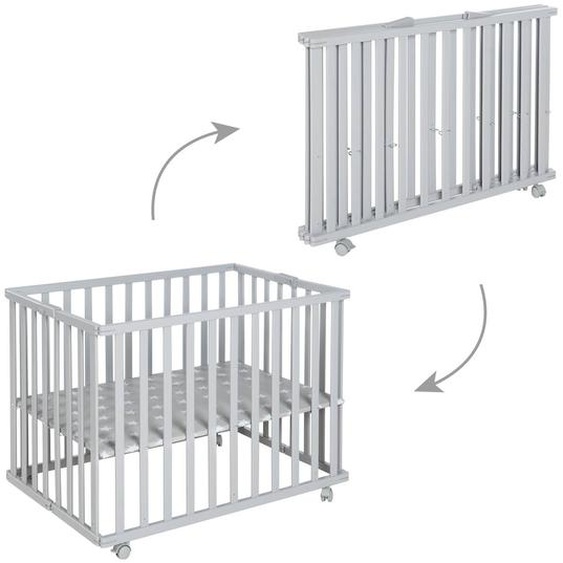 Parc Bébé Pliant En Bois Sur Roulettes À Freins Gris Taupe
