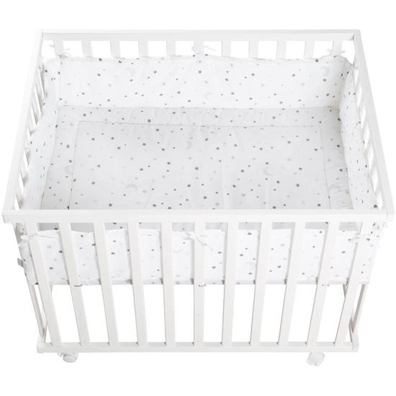 Parc Bébé Rectangulaire Réglable + Tapis Imprimé Sternenzauber Blanc - Etoiles Grises