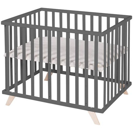 Parc Bébé Scandinave En Bois Massif + Tapis En Coton Bio Lil Planet Anthracite - Gris Argenté