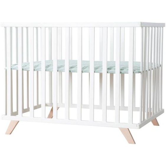 Parc Bébé Scandinave En Bois Massif + Tapis En Coton Bio Lil Planet Blanc - Vert Givré