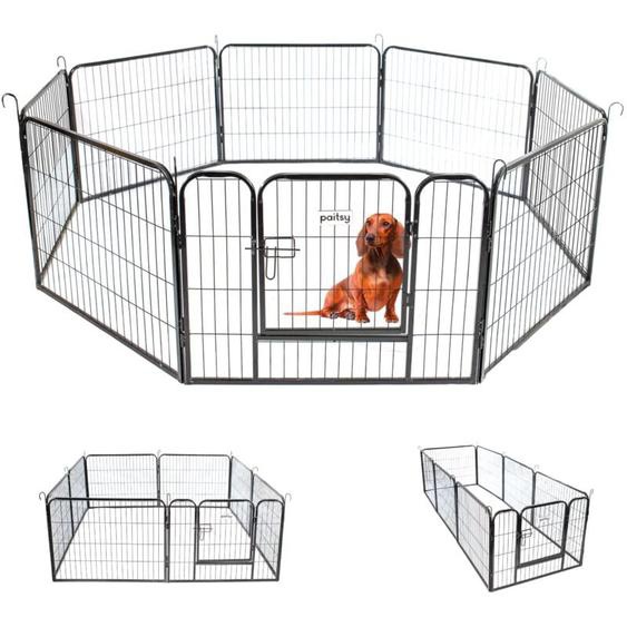 Parc Enclos pour chien chiot et lapin GARDEO80x60x8, 8 panneaux 80X60cm, 2,56M2, modulable, intérieur et extérieur, pliable, garantie 5 ans Paitsy