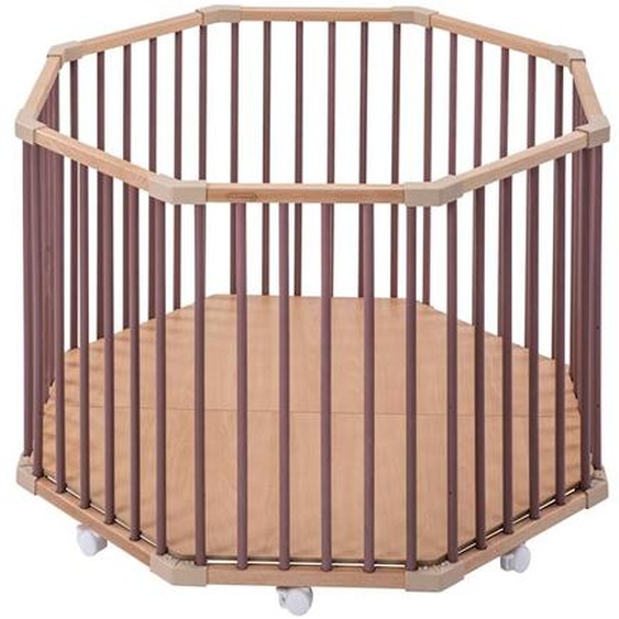 Parc Octogonal Basile En Bois – Plancher Réglable Et Roulettes Hubride Vieux Rose