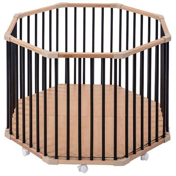 Parc Octogonal Basile En Bois – Plancher Réglable Et Roulettes Hybride Noir