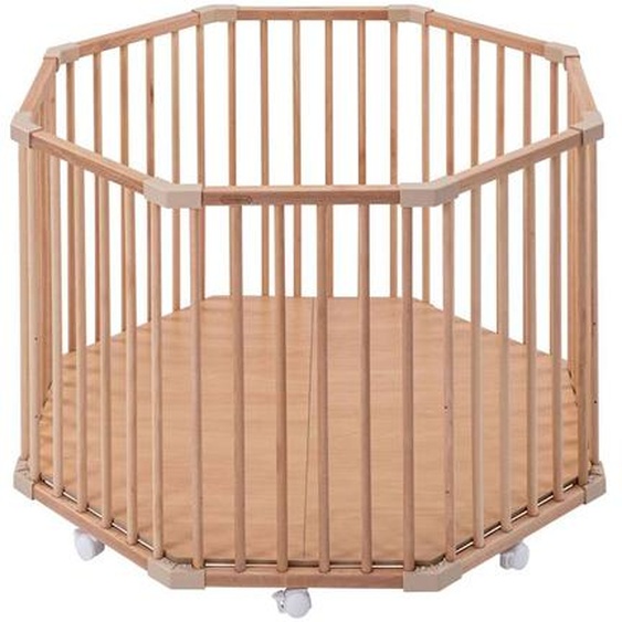 Parc Octogonal Basile En Bois – Plancher Réglable Et Roulettes Vernis Naturel