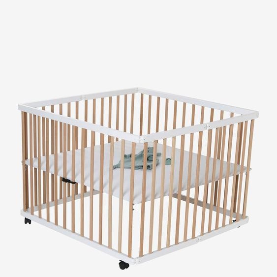 Parc pliant en bois naturel/blanc