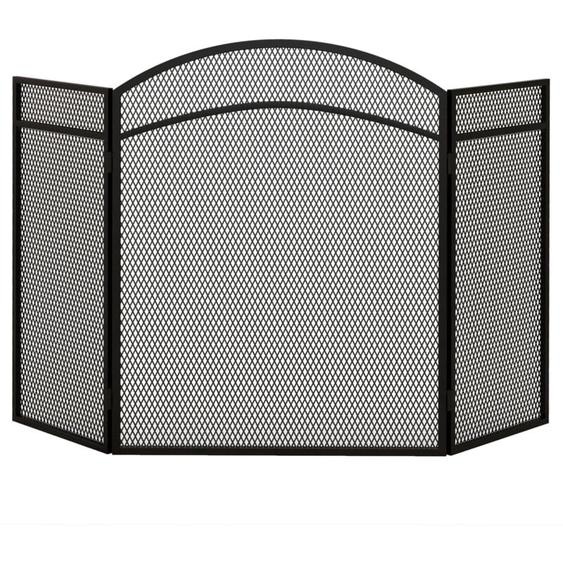 Pare-feu cheminée pliable 3 panneaux métal maille losange noir