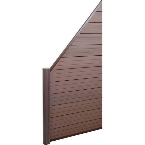 Pare-vue WPC Sarthe, clôture coupe-vent, poteaux alu ~ élément dextension oblique gauche, 0,95m brun