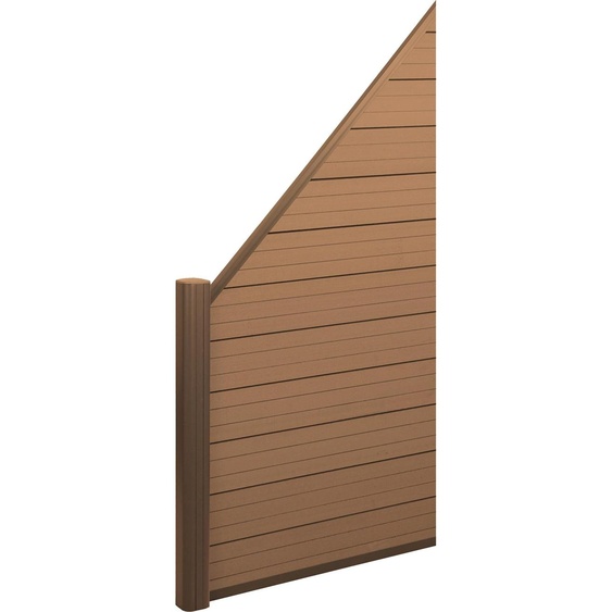 Pare-vue WPC Sarthe, clôture coupe-vent, poteaux alu ~ élément dextension oblique gauche, 0,95m teck
