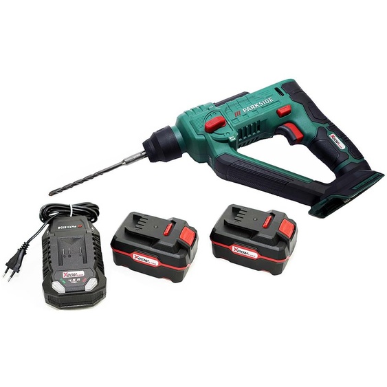 Parkside Perceuse à percussion sans fil 20V PABH 20-Li D4 Perceuse à percussion sans fil en bundle Parkside avec 3 forets SDS-Plus et 2x4Ah de batterie