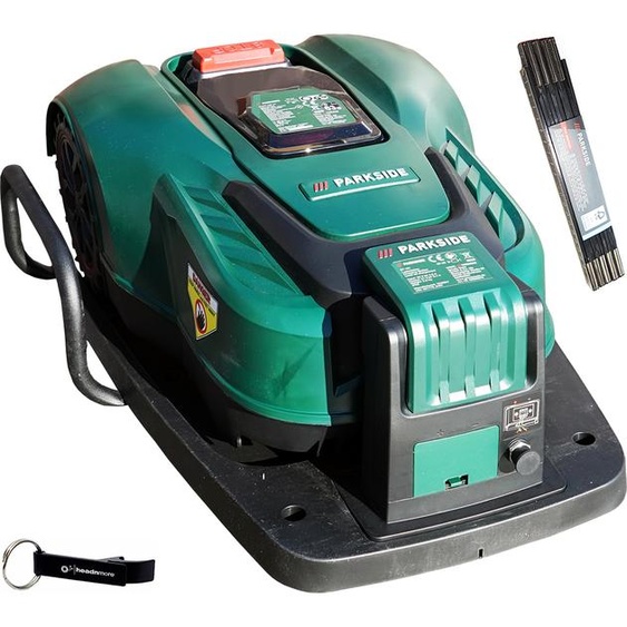 PARKSIDE® 20V Tondeuse à gazon robotisée PAMR 500 + mètre pliant et porte-clés en bundle HEADNMORE