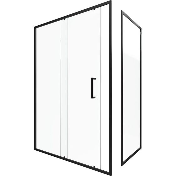 Porte de douche + Retour 140x90x200 cm - Verre 6 mm - Profilé Noir - CRUSH