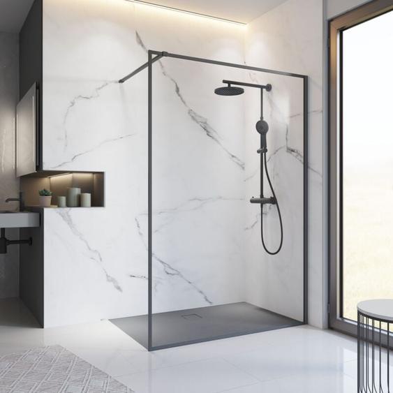 Paroi de douche 120 x 200 cm à litalienne Contoura, profilé noir, paroi fixe Walk In, verre 6 mm anticalcaire Schulte