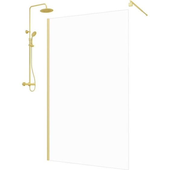 Paroi de Douche 120x200cm - Profilé + Bras extensible + Colonne de douche Thermostatique Or Brossé