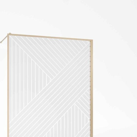 Paroi de douche 140x200 HINATA - Style Japandi Geometrique - Cadre Effet Bois - Verre 6mm