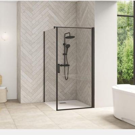 Paroi latérale fixe Smart Design de Kinedo, 80 cm, profilé noir, verre transparent - pour montage en angle