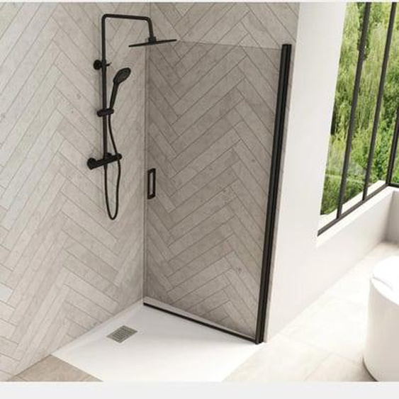 Porte de douche pivotante Smart Design de Kinedo, 80 cm, profilé noir, verre transparent - pour montage en angle