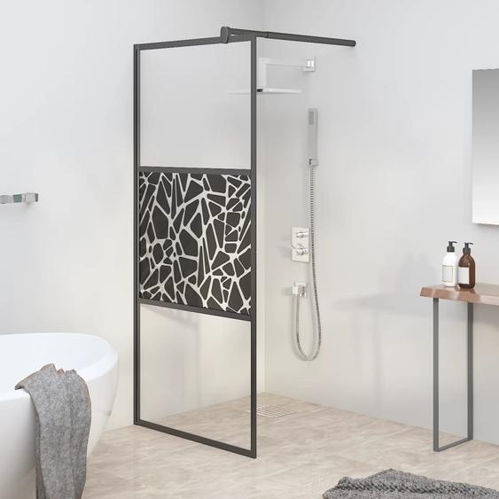 Paroi de douche 80x195 cm Verre ESG avec design de pierre Noir