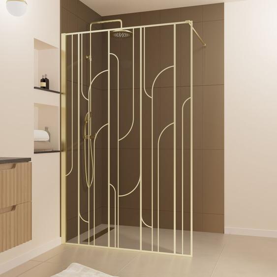 Aurlane - paroi de douche à litalienne 120x195cm sérigraphie art déco arrondie - or brossé - gatsby