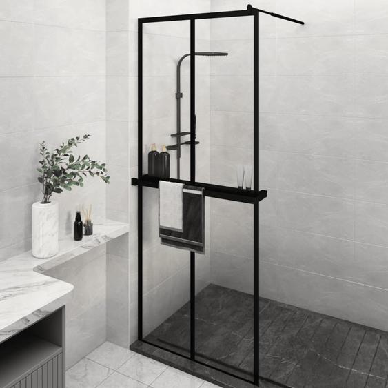 Paroi de douche avec étagère Noir 80x195 cm Verre ESG&Aluminium