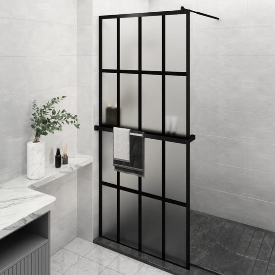 Paroi de douche avec étagère Noir 90x195 cm Verre ESG&Aluminium