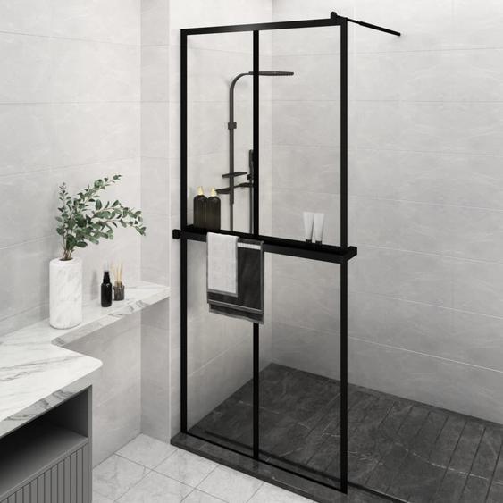 Paroi de douche avec étagère Noir 90x195 cm Verre ESG&Aluminium