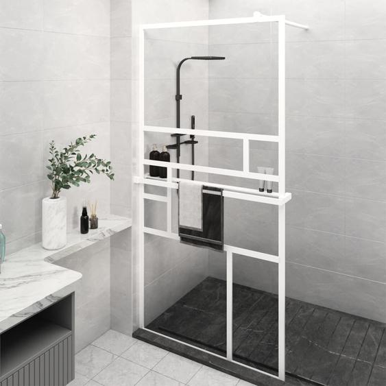 Paroi de douche et étagère Blanc 100x195 cm Verre ESG&Aluminium