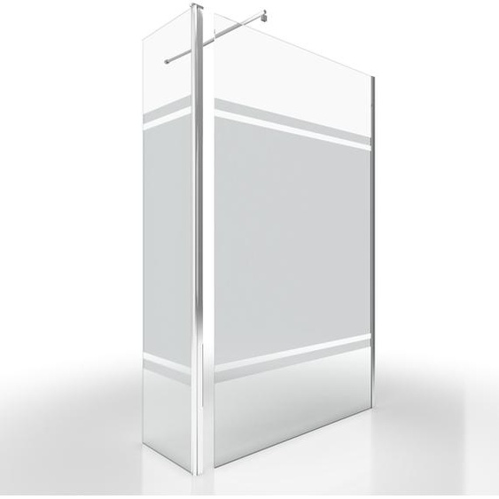 Paroi de Douche et Volet Pivotant 120+40x200 cm - Bandeau Miroir - Barre de Fixation Chrome