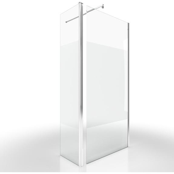Paroi de Douche et Volet Pivotant 90+40x200 cm - Bande Dépolie - Barre de Fixation Chrome