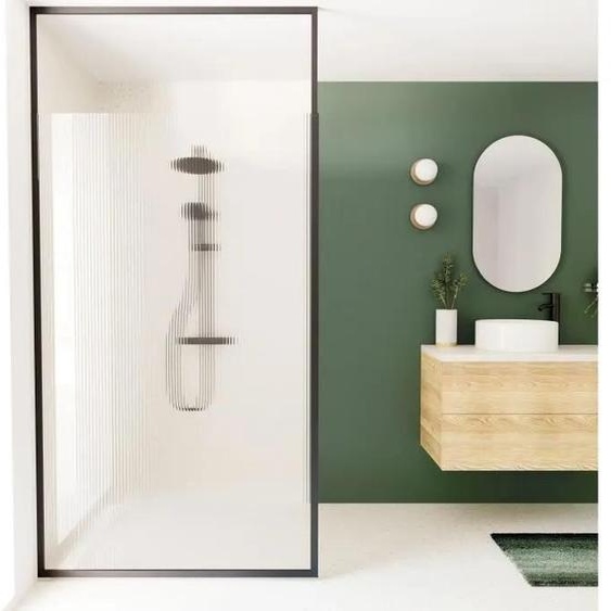 Paroi de douche fixe - HOME GENERATION - Seulement noir rainuré - 120 x 210-265 cm