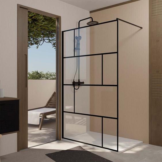 Paroi de douche serigraphie brique 120x195cm - verre anticalcaire 8mm - profilé noir mat