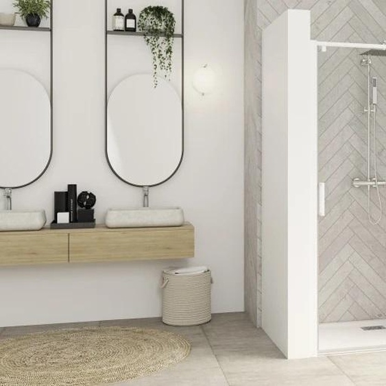 Paroi de douche SMART DESIGN C 107 - 120 cm coulissant profilé blanc sans seuil verre transparent gauche largeur 120 cm KINEDO PA9232BTNEG