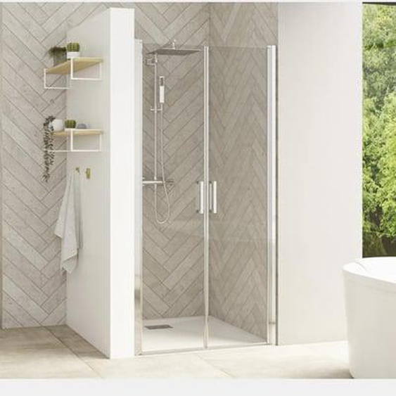 Portes de douche battantes Smart Design de Kinedo, 100 cm, profilé chromé, verre transparent - pour montage en niche, ouverture intérieure-extérieure