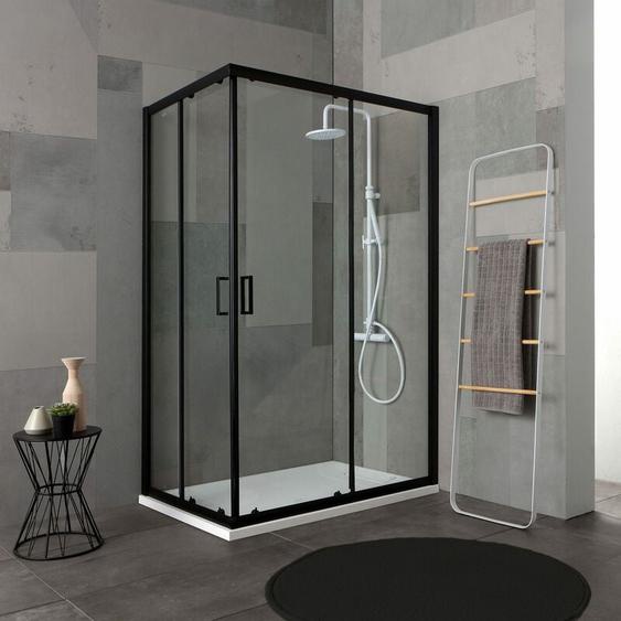 Paroi Douche 80X100 H 190 Profile Noir Opaque Cristal Transparent City