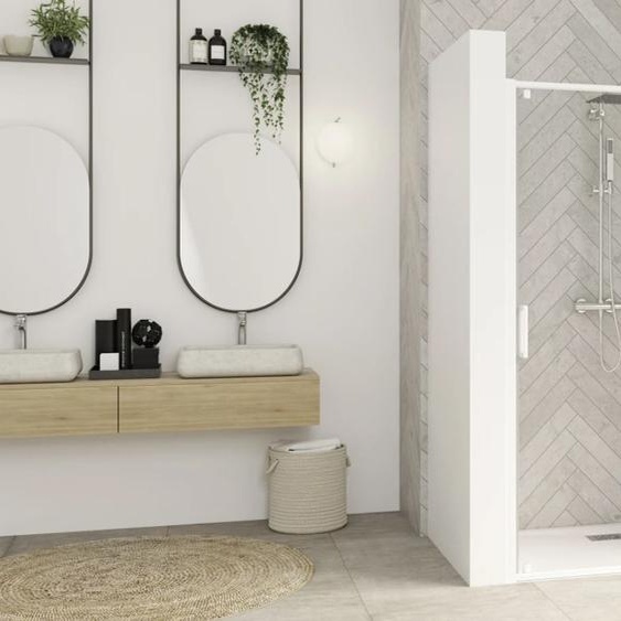 Parois de douche SMART DESIGN coulissant 107-120cm profilé blanc avec verre transparent - KINEDO - PA9212BTNE