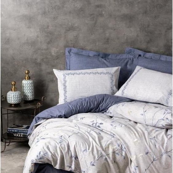 Parure de lit - 1 housse de couette 220 x 240 cm + 2 taies doreiller 60 x 60 cm - 100% coton renforcé - Bleu