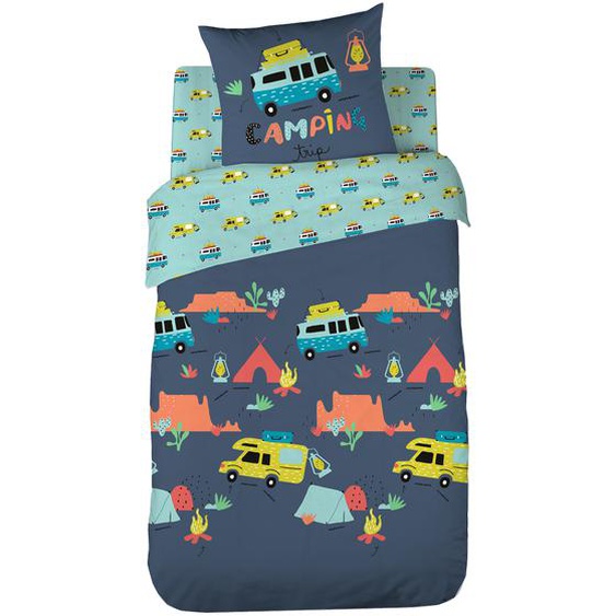 Parure de lit 140x200 cm 100% coton issu de lagriculture biologique BIVOUAK bleu Jean