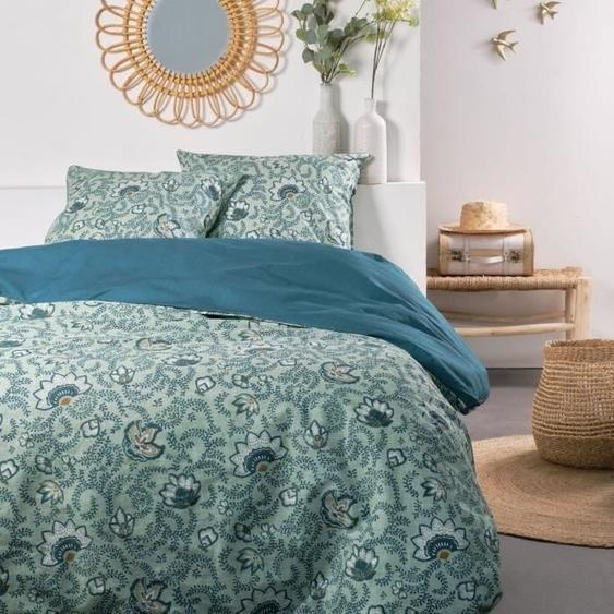 Parure de Lit 220 x 240cm, TODAY Sunshine, 100% Coton, Bleu, 2 Taies dOreiller 63x63 cm