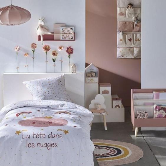 Parure de Lit Enfant + Coffre Pouf Pliable TODAY ARC EN CIEL, 140 x 200 cm, Coton, Réversible