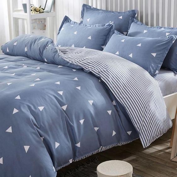 Parure de Lit Housse de Couette 220 x 240 cm, 2 Taies dOreiller 60 x 60 cm, 65% Coton 35% Polyester, Bleu et Blanc
