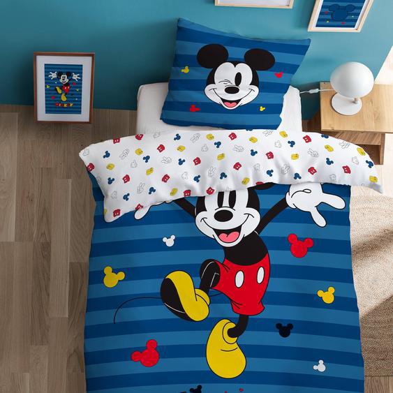 Parure De Lit Imprimée 100% Coton, Disney Home Mickey Stripes Bleu