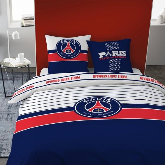 Parure De Lit Imprimée 100% Coton, Psg Logo Bleu