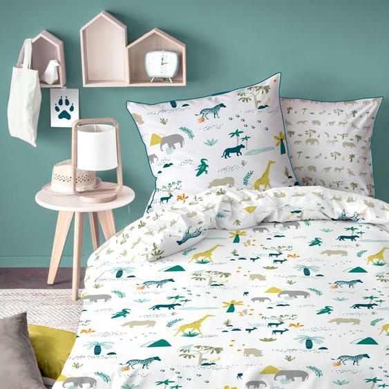Parure De Lit Imprimée 100% Coton, Safari Blanc